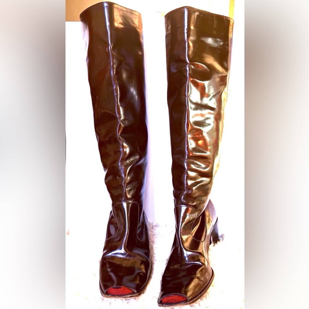 Marni genuine patent leather burgundy brown cut out toe Boots 39 avantgarde